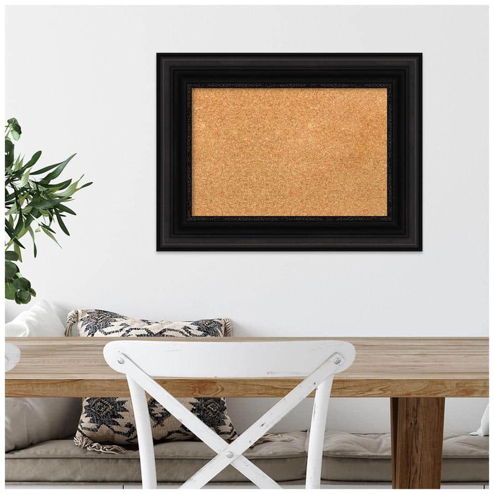 Amanti Art Natural Cork Board Framed Parlor Black Bulletin Board 24 in. x 18 in.