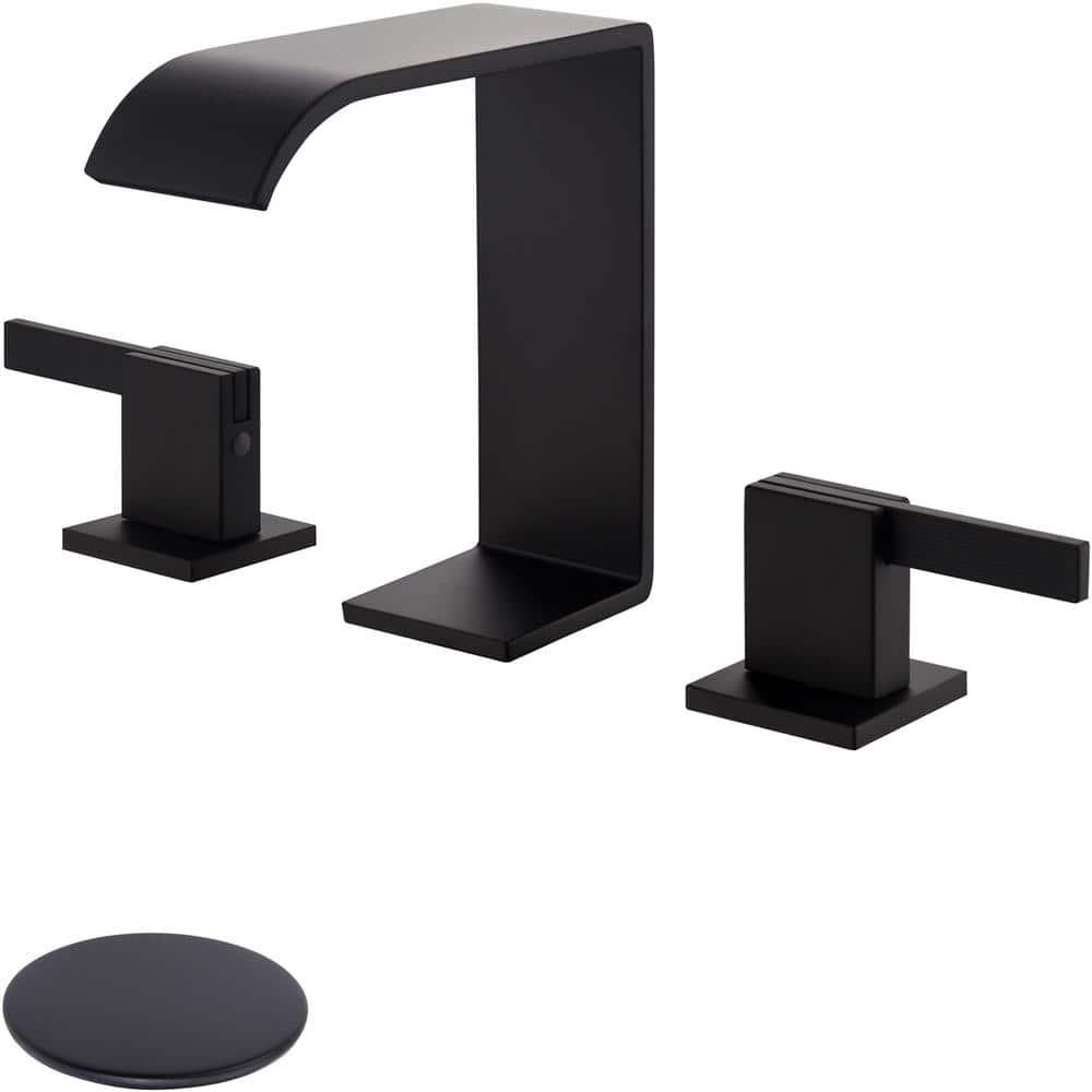 2 Handle 8 Inch Widespread Waterfall Bathroom Sink Faucet with Drain