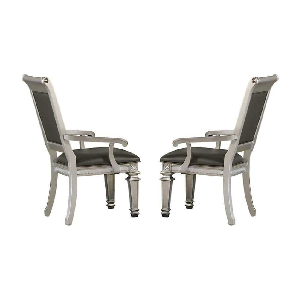 Faux Leather Upholstered Arm Chair, Gray And Silver, Set of 2