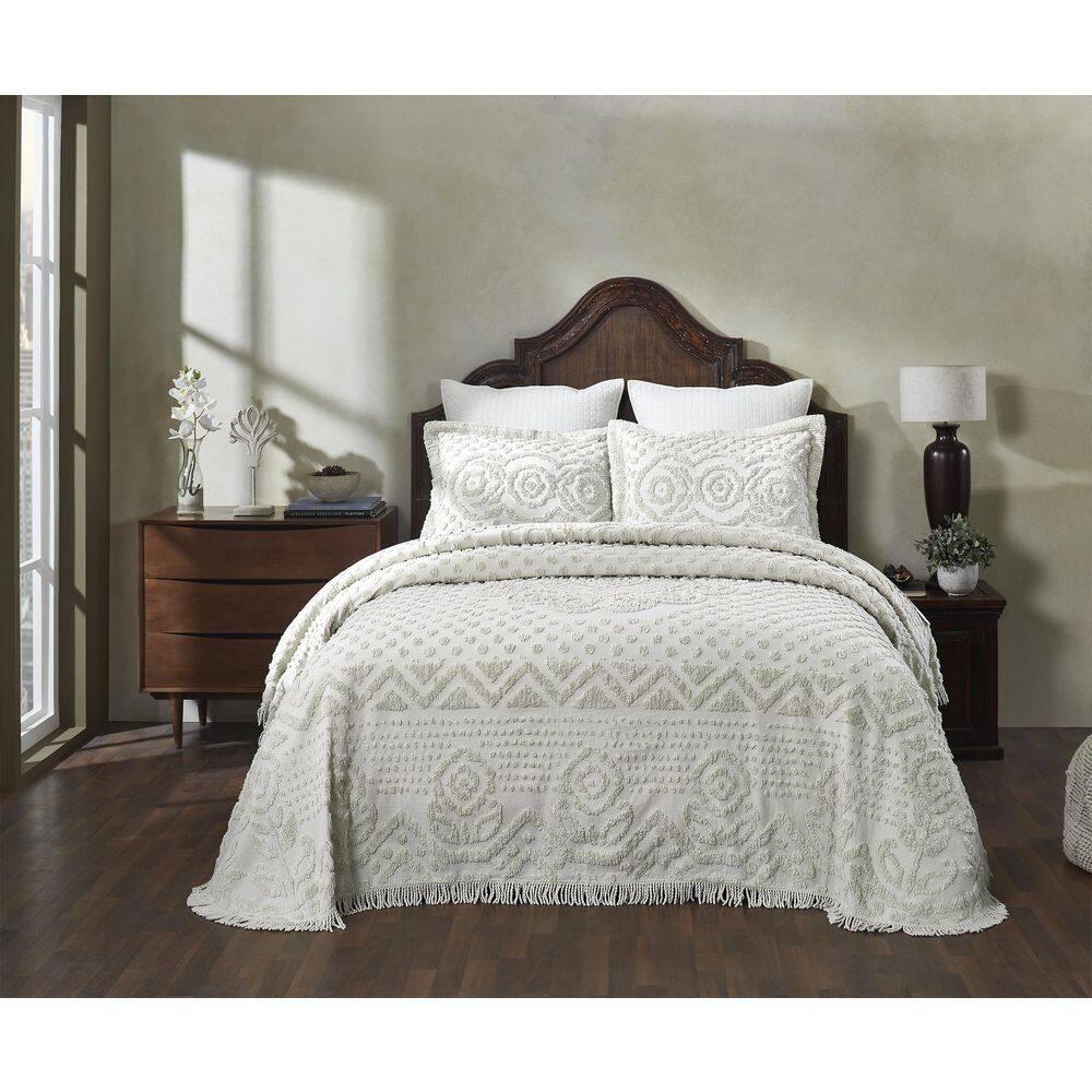 Heirloom Collection in Medillian Design Ivory Cotton Tufted Chenille Bedspread - Better Trends