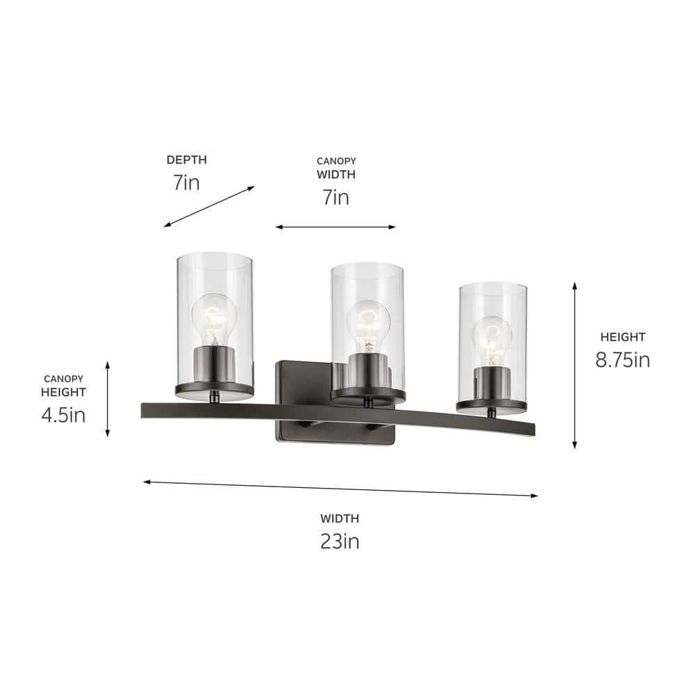 45497OZCLR-Kichler Lighting-Crosby - 3 Light Bath Vanity-8.75 Inches Tall and 23 Inches Wide-Olde Bronze Finish-Clear Glass Color