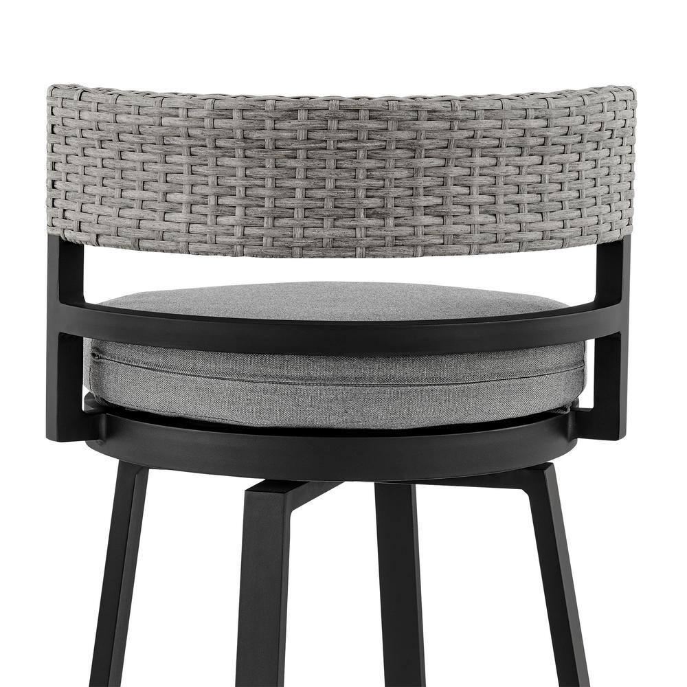 33 x 22 x 22 in.Encinitas Outdoor Patio Counter or Bar Height Bar Stool in Aluminum with Wicker and Grey Cushions