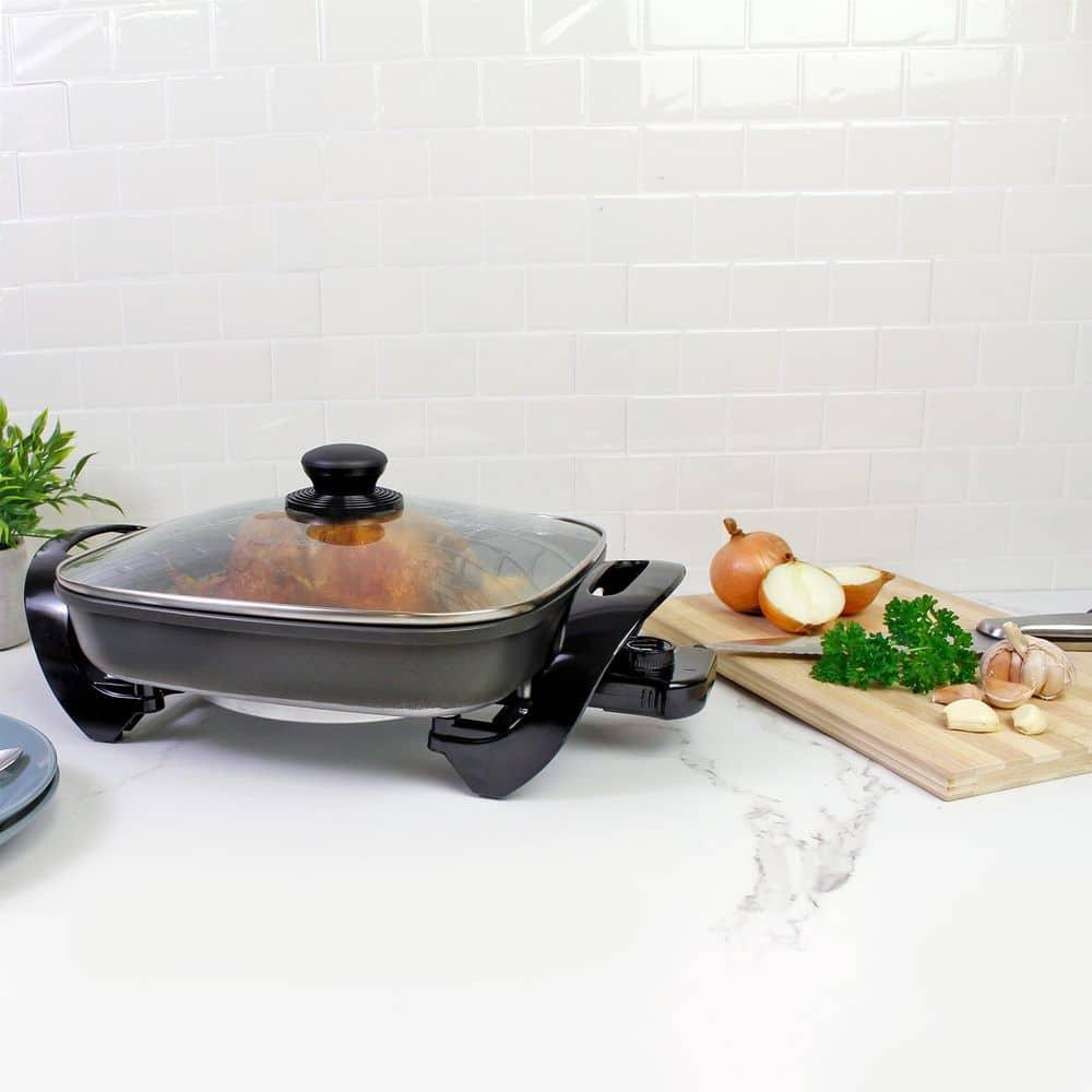 Kenmore 12x12" Non-Stick Electric Skillet with Glass Lid - Black/Gray: Cast Iron, Plug-In, Temperature Control, 1350W