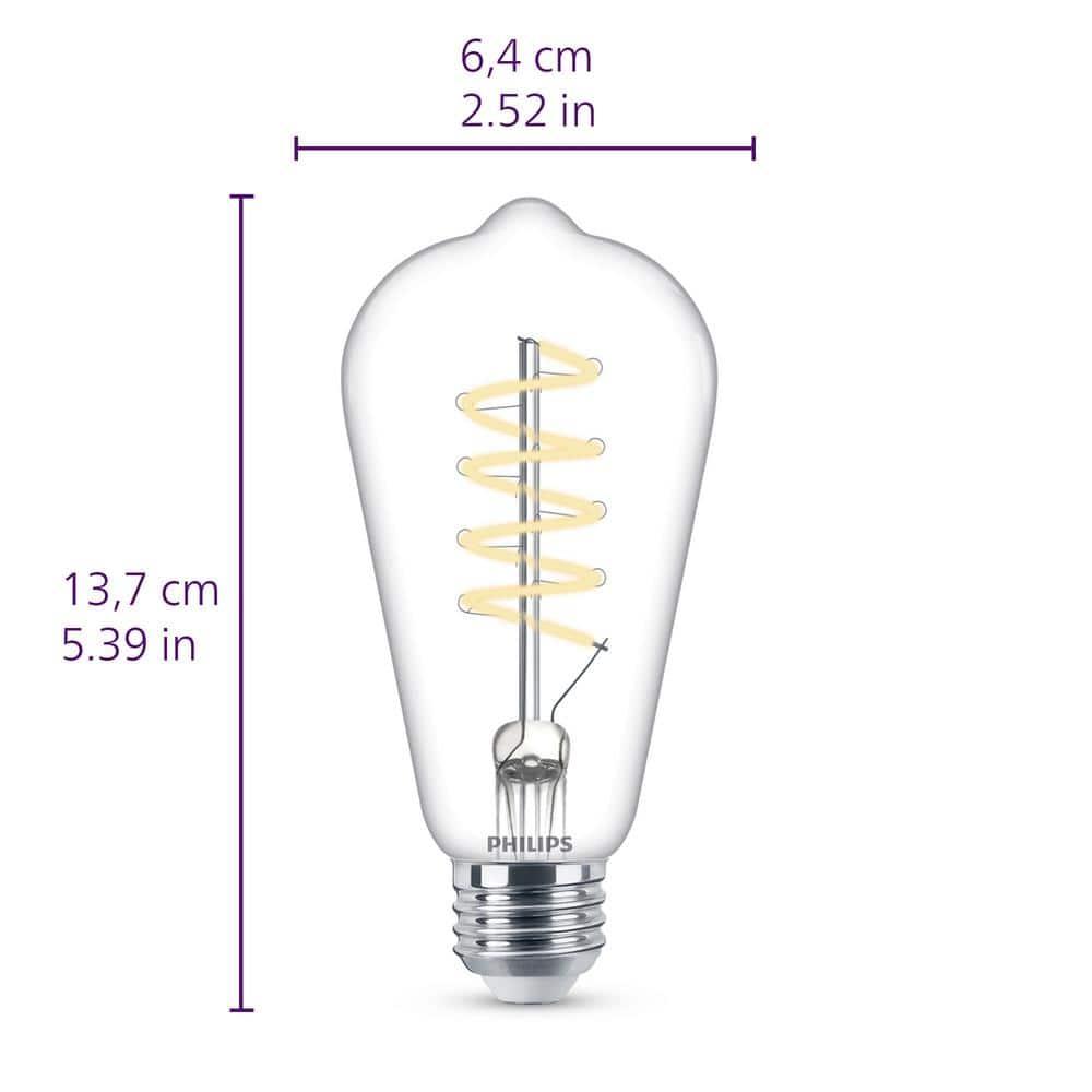 Philips LED 60-Watt ST19 Straight Tubular Filament Lightbulb, Clear Bright White, Dimmable, E26 Medium Base (1-Pack):