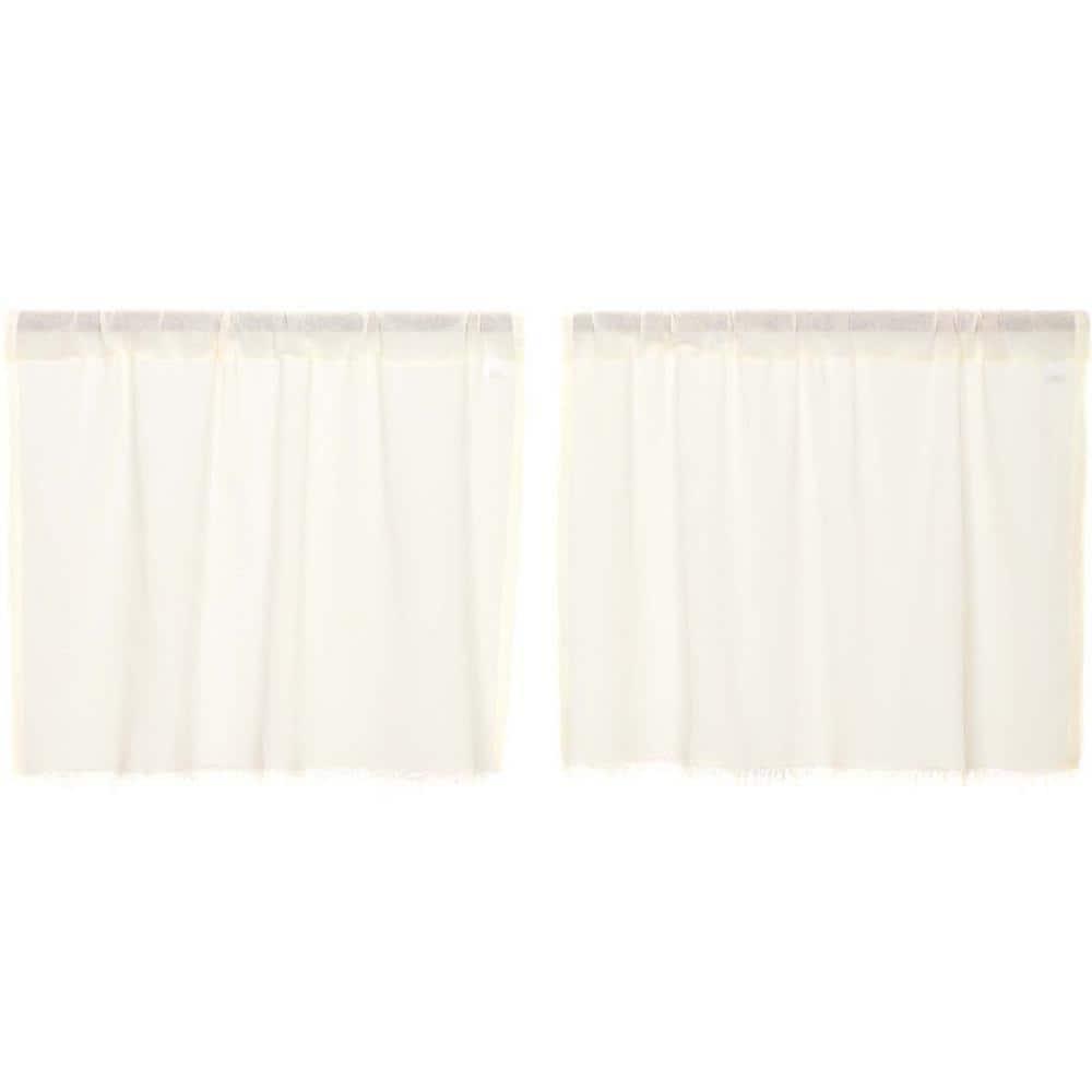 VHC Brands Tobacco Cloth Fringe Curtains Tier Set, L24xW36, Antique White