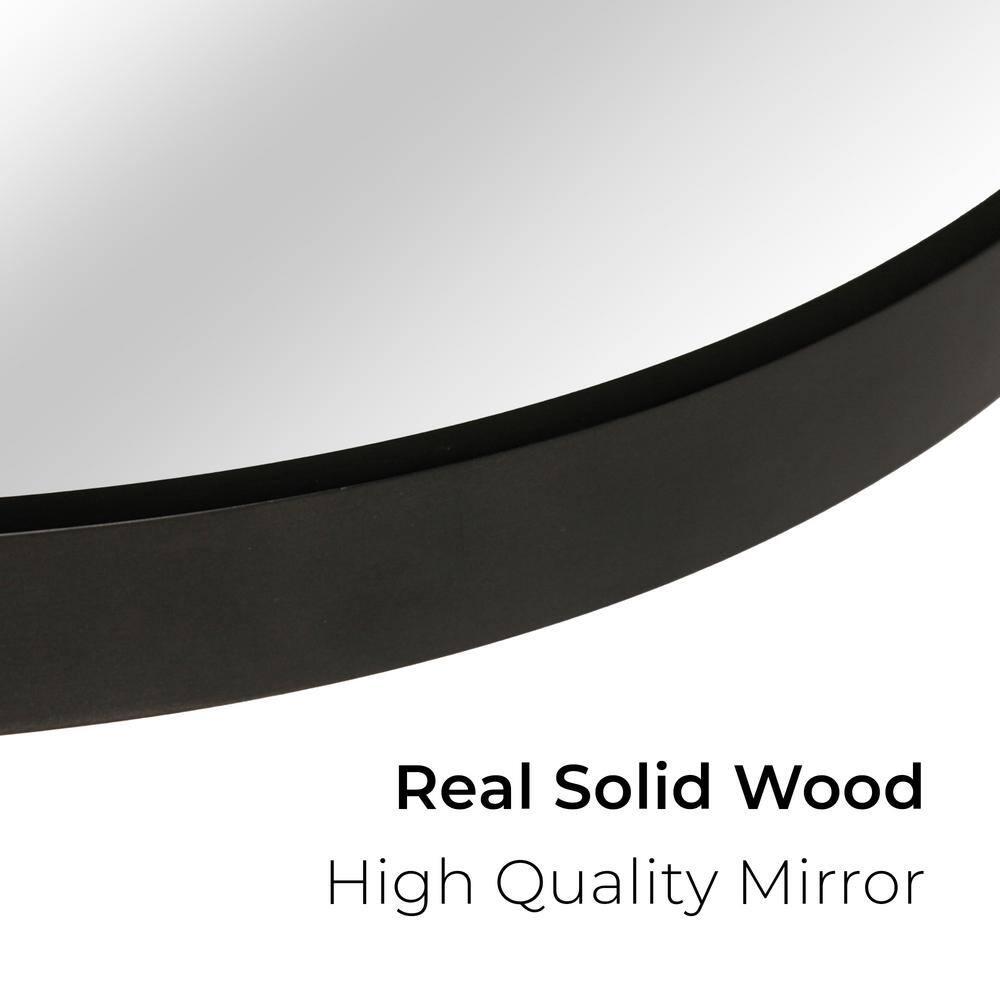 WallBeyond Classic Wooden Frame Farmhouse Round Wall Mirror Satin Black 24 inches Black