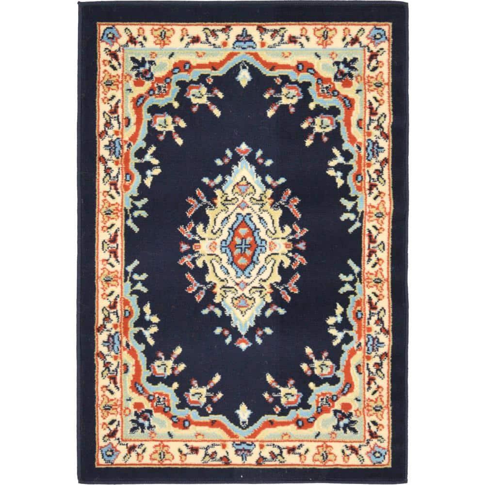 Unique Loom Reza Collection Area Rug - Washington (2' x 3' 1" Rectangle Navy Blue/Cream)
