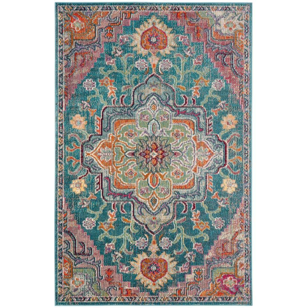 Crystal CRS501 Loomed Indoor Area Rug - Teal/Rose - 4'x6' - Safavieh