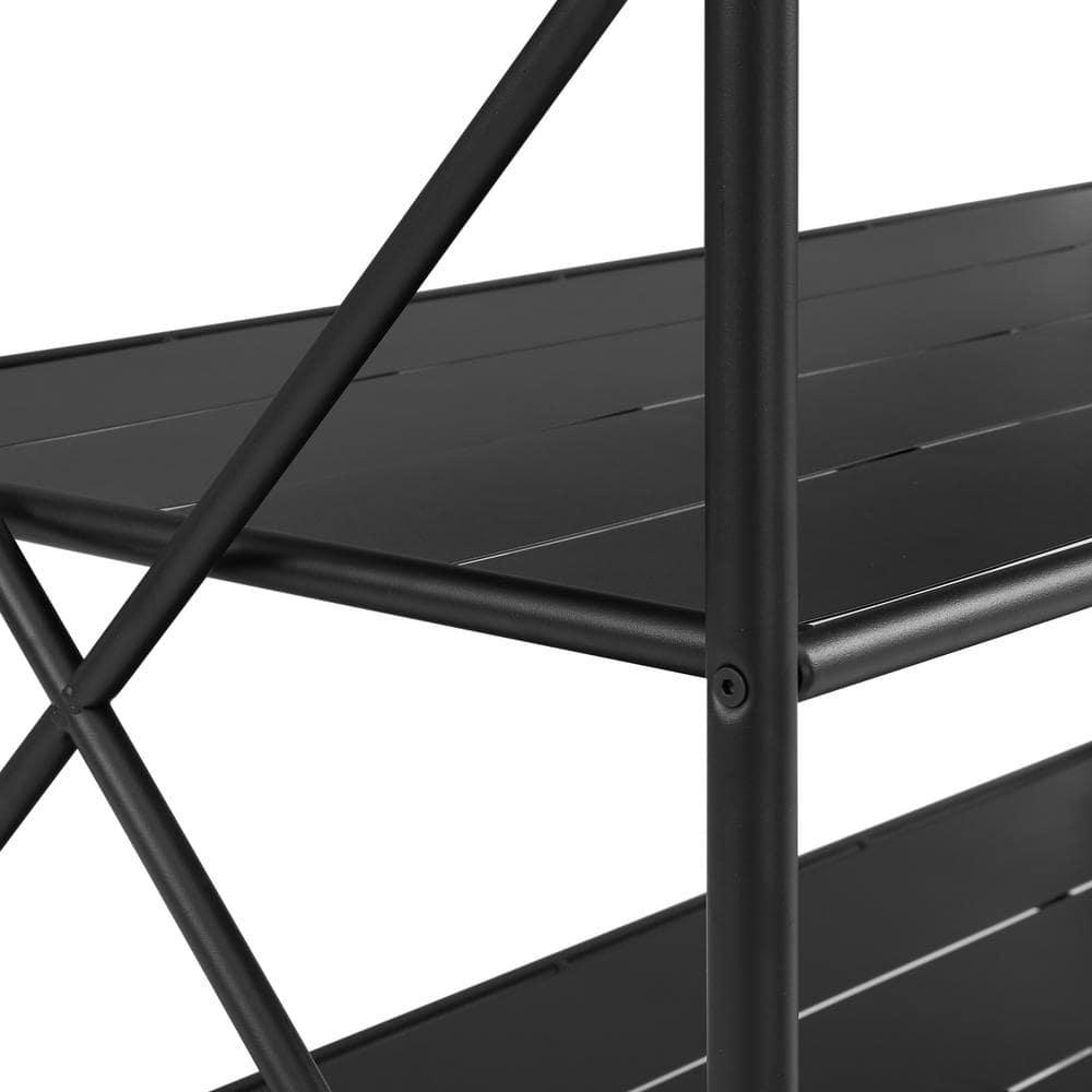Crosley Madeleine Kitchen Island Matte Black: French Industrial Style, Steel Base, Open Storage Shelves, Towel Bars
