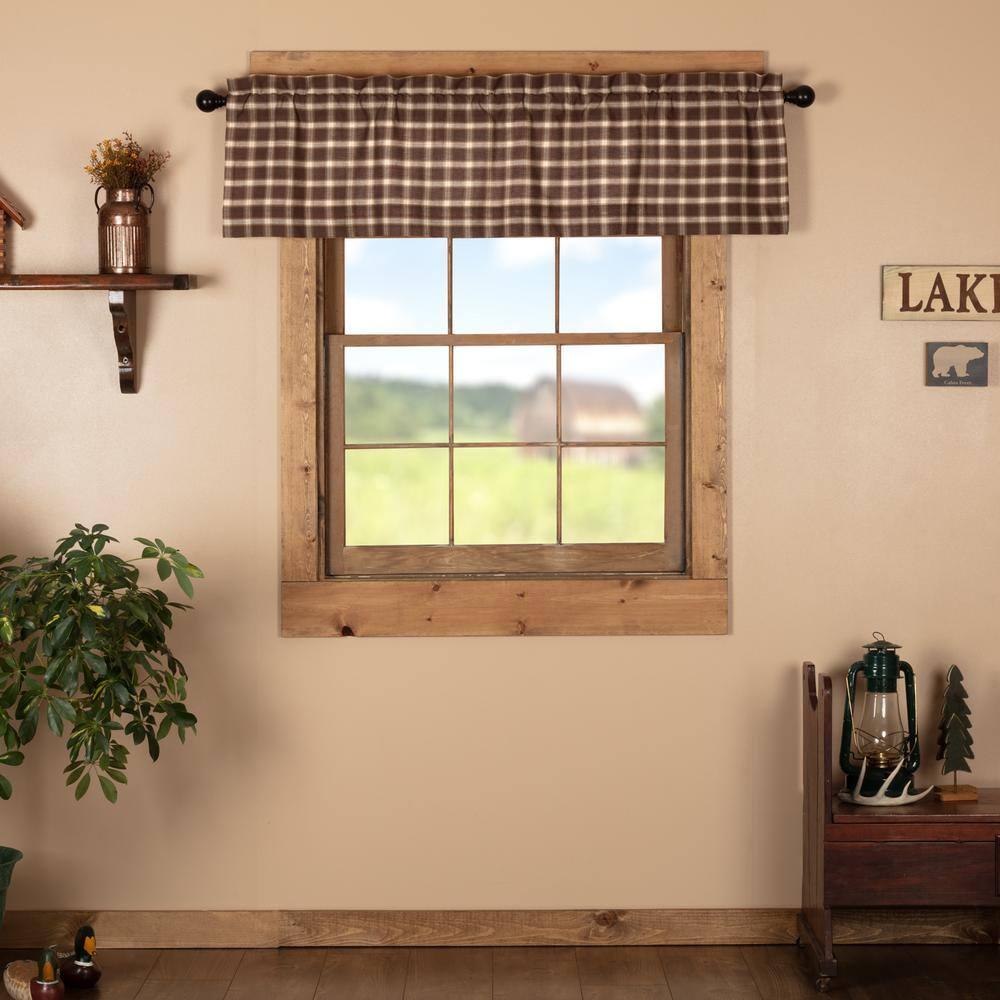VHC Brands Rustic & Lodge Farmhouse Kitchen Window Curtains-Rory Valance, 16x60, Chocolate Brown