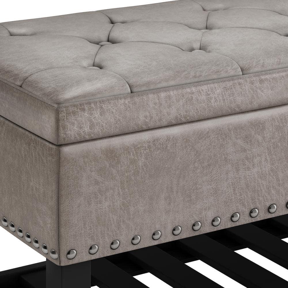 Simpli Home Lomond 44"W Tufted Ottoman Bench with Solid Wood Frame
