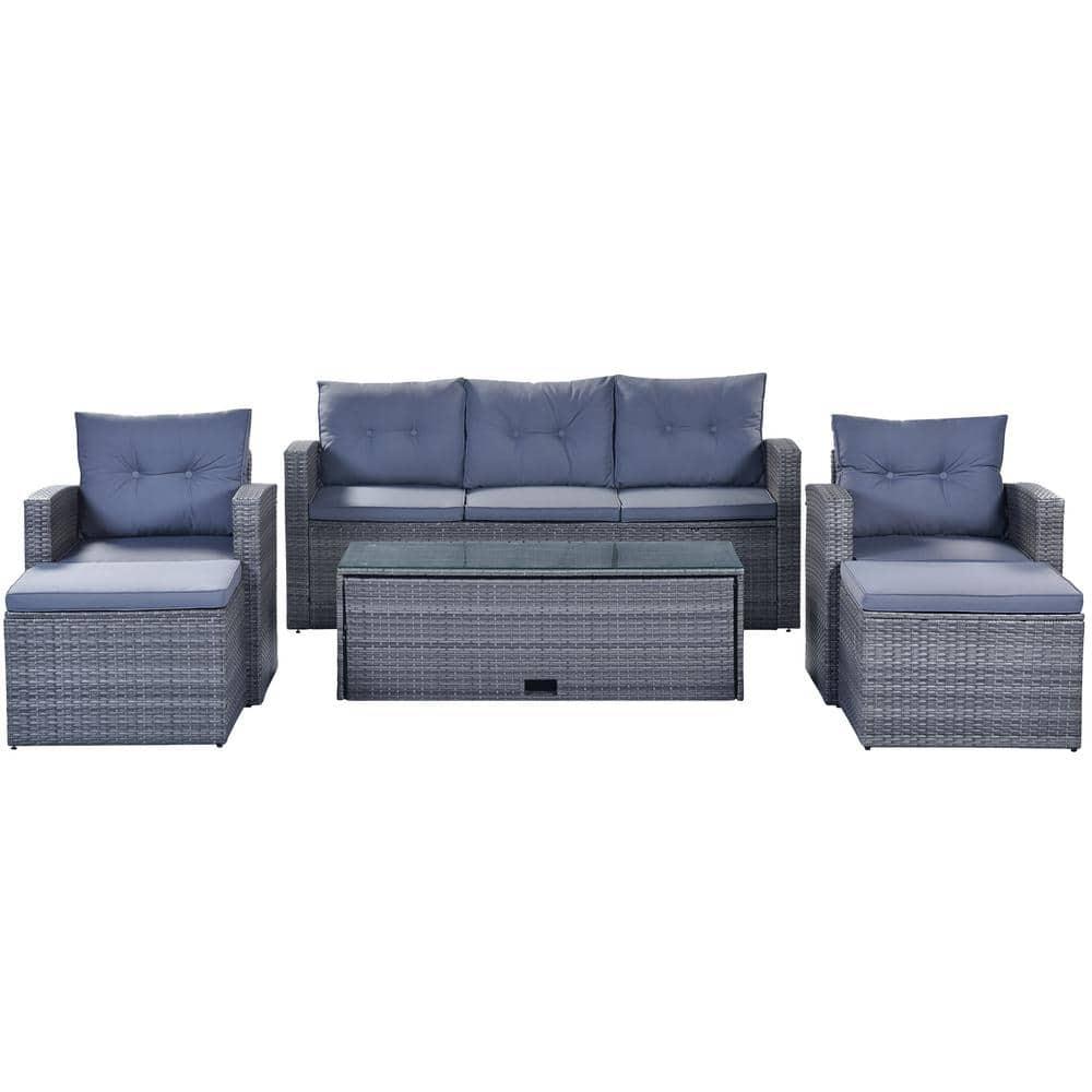 Outdoor Sectional Sofa Set, Patio Outdoor Furniture Wicker with Powder Coated Steel and Cushions for Pool Backyard Lawn, Gray