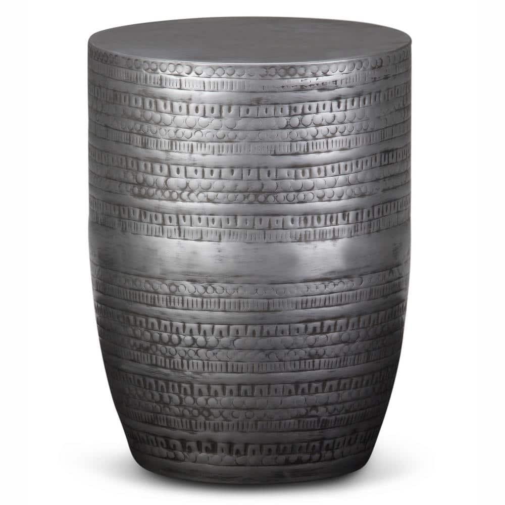 Simpli Home 15"W Metal Boho End Table with Drum Design and Textured Finish, Assembled