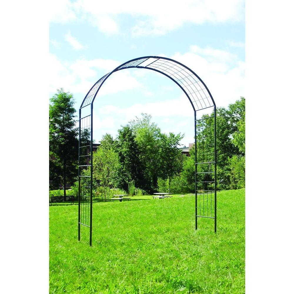 Achla Designs Elegant Handcrafted Monet II Wrought Iron Garden Arbor, 114.5 Inch Tall, Graphite Powder Coated Finish