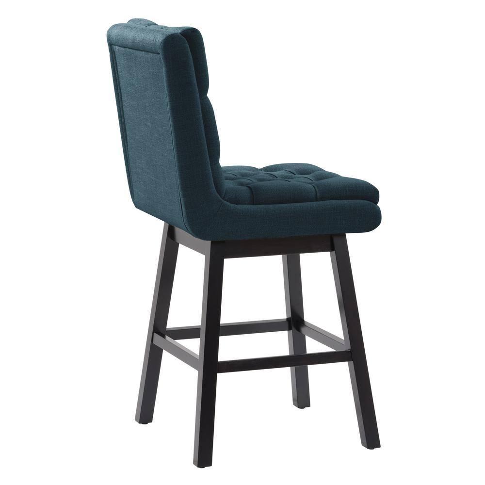 Set of 2 Boston Tufted Fabric Barstools Navy Blue - CorLiving: Counter Height, Rubberwood Legs, Padded Back