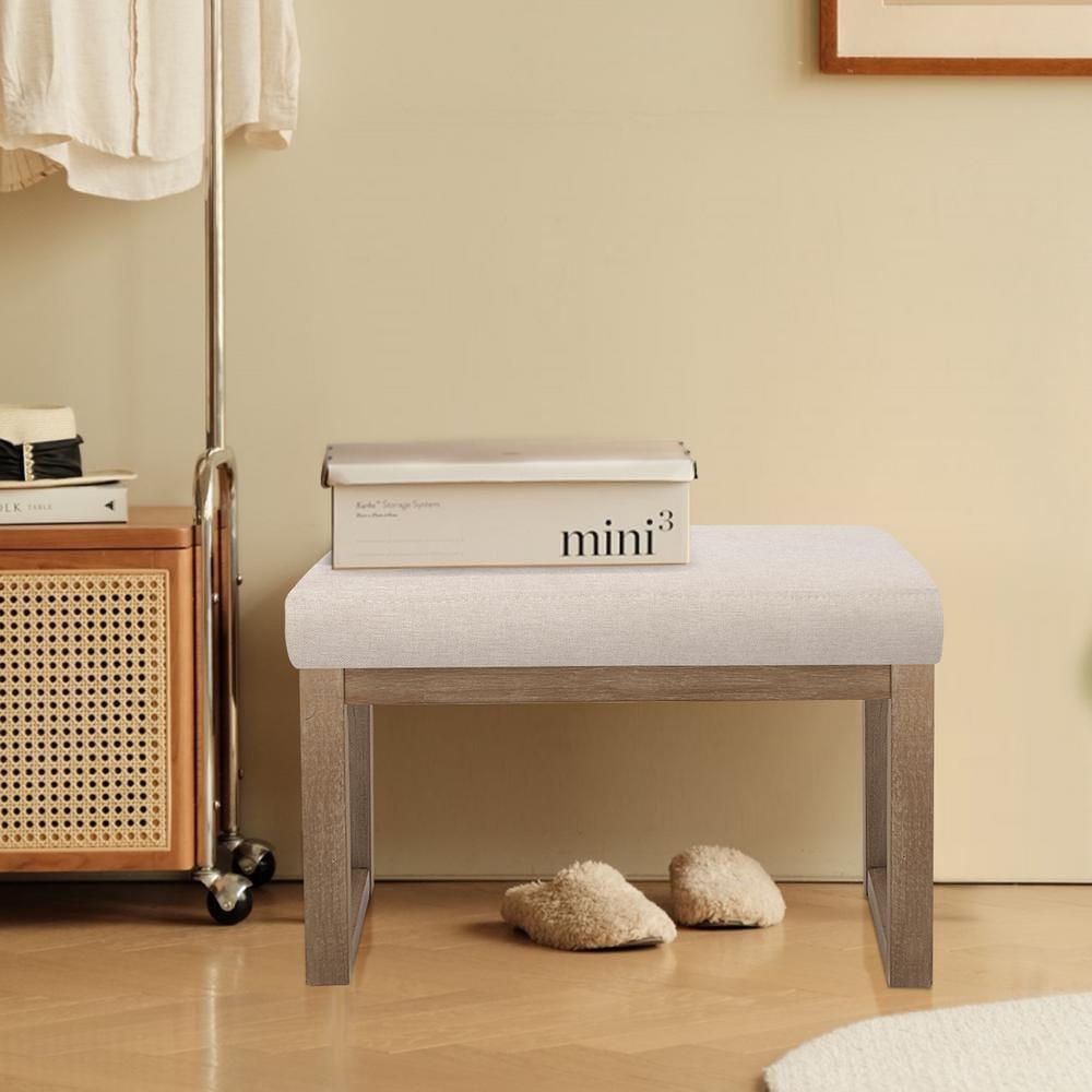 CangLong 27 Inch Wide Ottoman Bench, Rectangle Footstool with Linen Look Fabric and Wood Leg for Entryway, Bedroom & Living Room, Beige