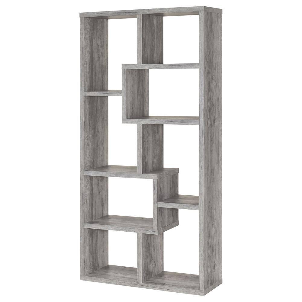70.75" Theo 8 Shelf Bookcase Gray Driftwood - Coaster