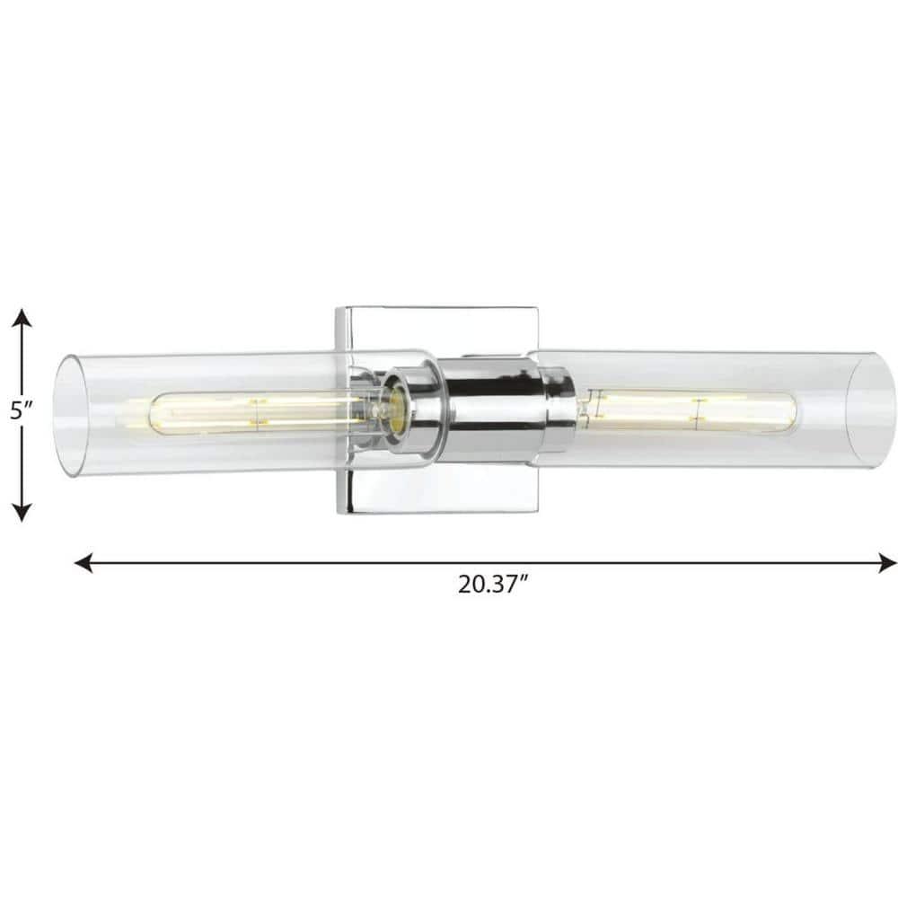 Progress Lighting Clarion 2-Light Bath Vanity Light, Polished Chrome, Glass Shade