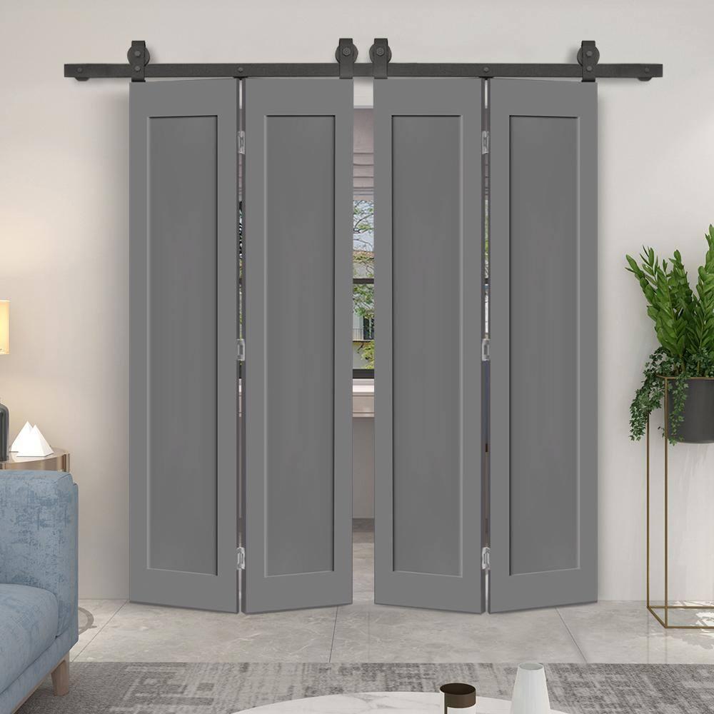 Calhome 1 Panel Shaker Composite Double Bi-Fold Door with Barn Door Hardware Kit