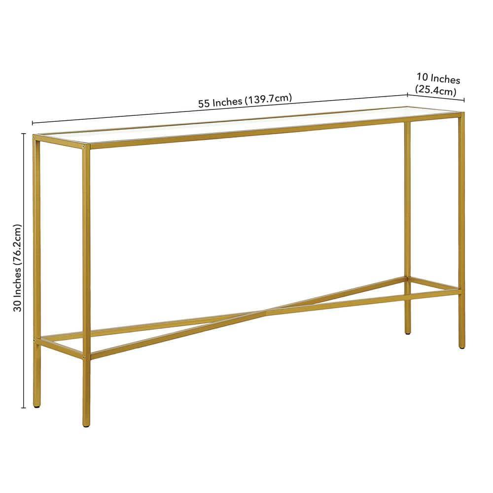 Evelyn&Zoe Henley 55" Wide Rectangular Console Table with Glass Top, Brass