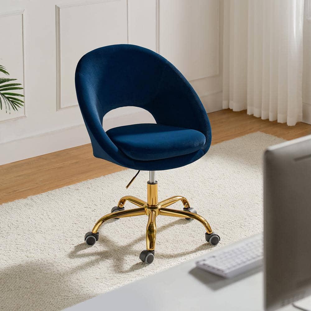 Luxury Office Chair Premium Modern Velvet Swivel Desk Chair with Chic Gold Base in Bold Colors Navy