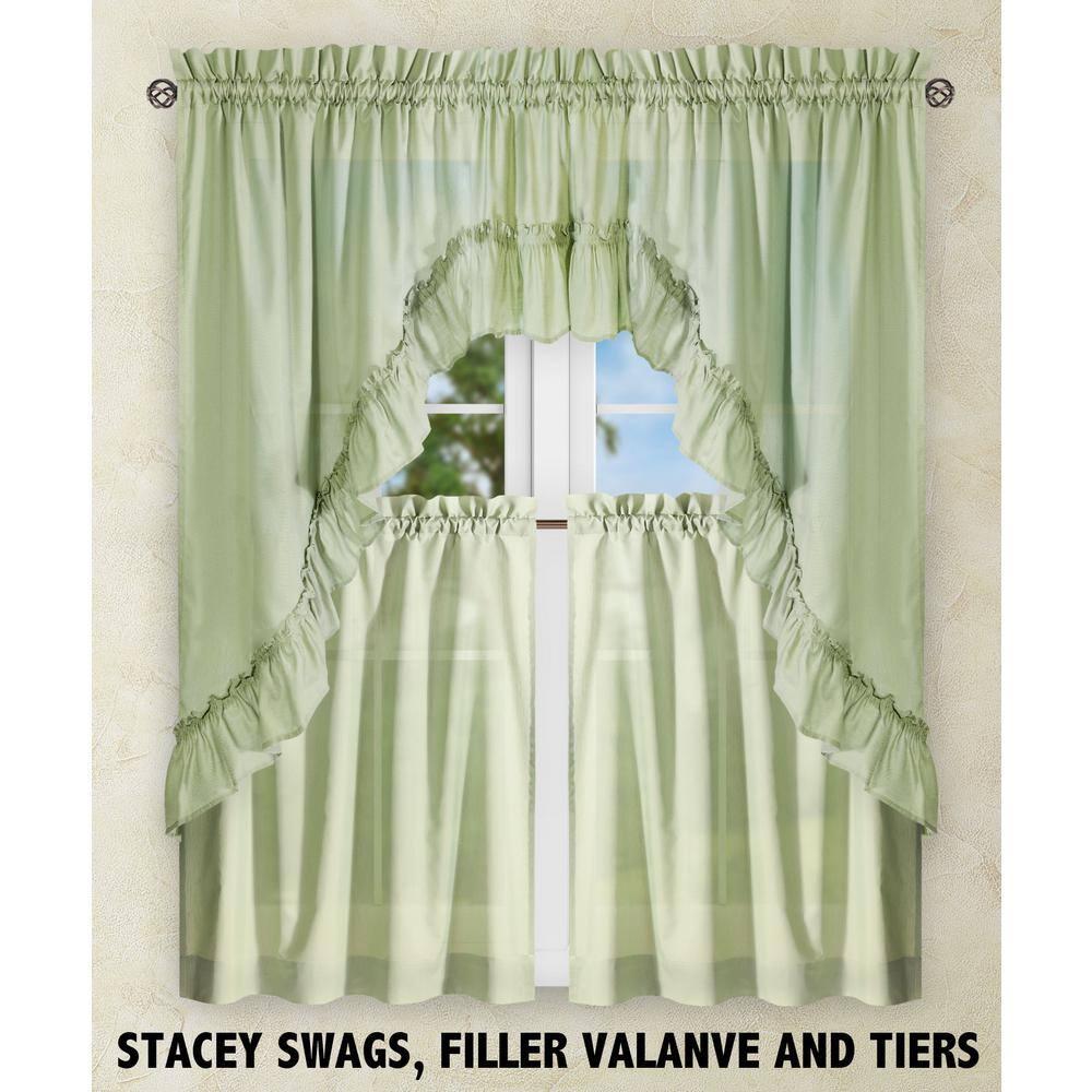 Ellis Stacey 1.5" Rod Pocket High Quality Fabric Solid Color Window Ruffled Filler Valance 54"x13" Sage