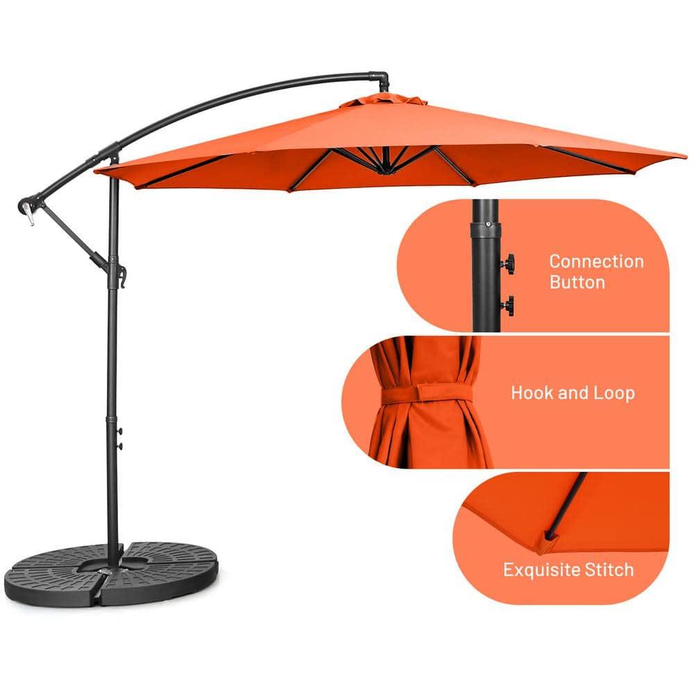 Tangkula 10FT Patio Offset Umbrella 8 Ribs Cantilever Umbrella w/Crank for Poolside Yard Lawn Garden Orange