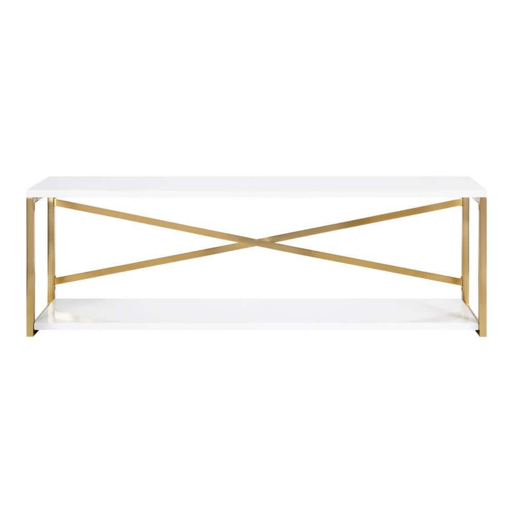 Kate & Laurel All Things Decor 36"x12"x8" Ascott 2-Tier Wall Shelf White - Modern Glam Decor, Keyhole Hangers