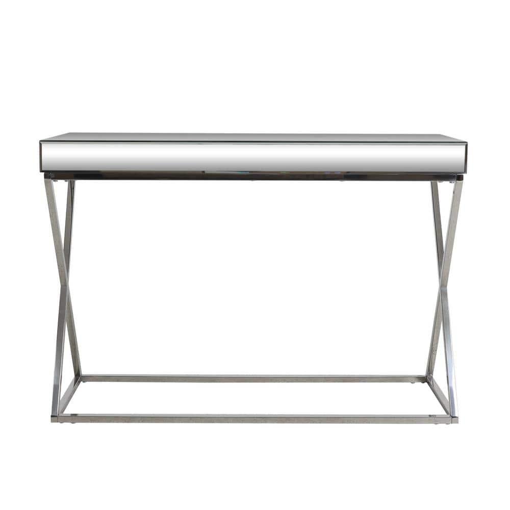 Noble House Govan Modern Glass and Metal Console Table, Silver