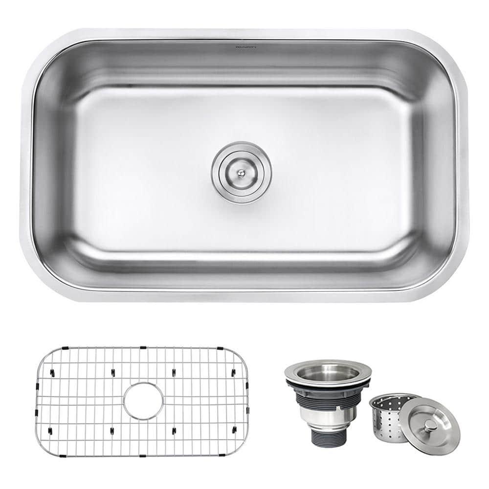 30 in. Undermount 16 Gauge Stainless Steel Kitchen Sink Single Bowl