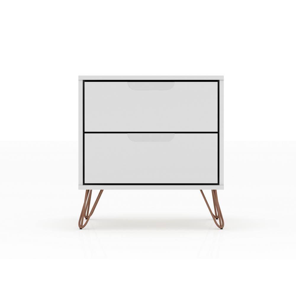 Set of 2 Rockefeller 2 Drawer Nightstands White - Manhattan Comfort: Modern Splayed Metal Legs, MDF