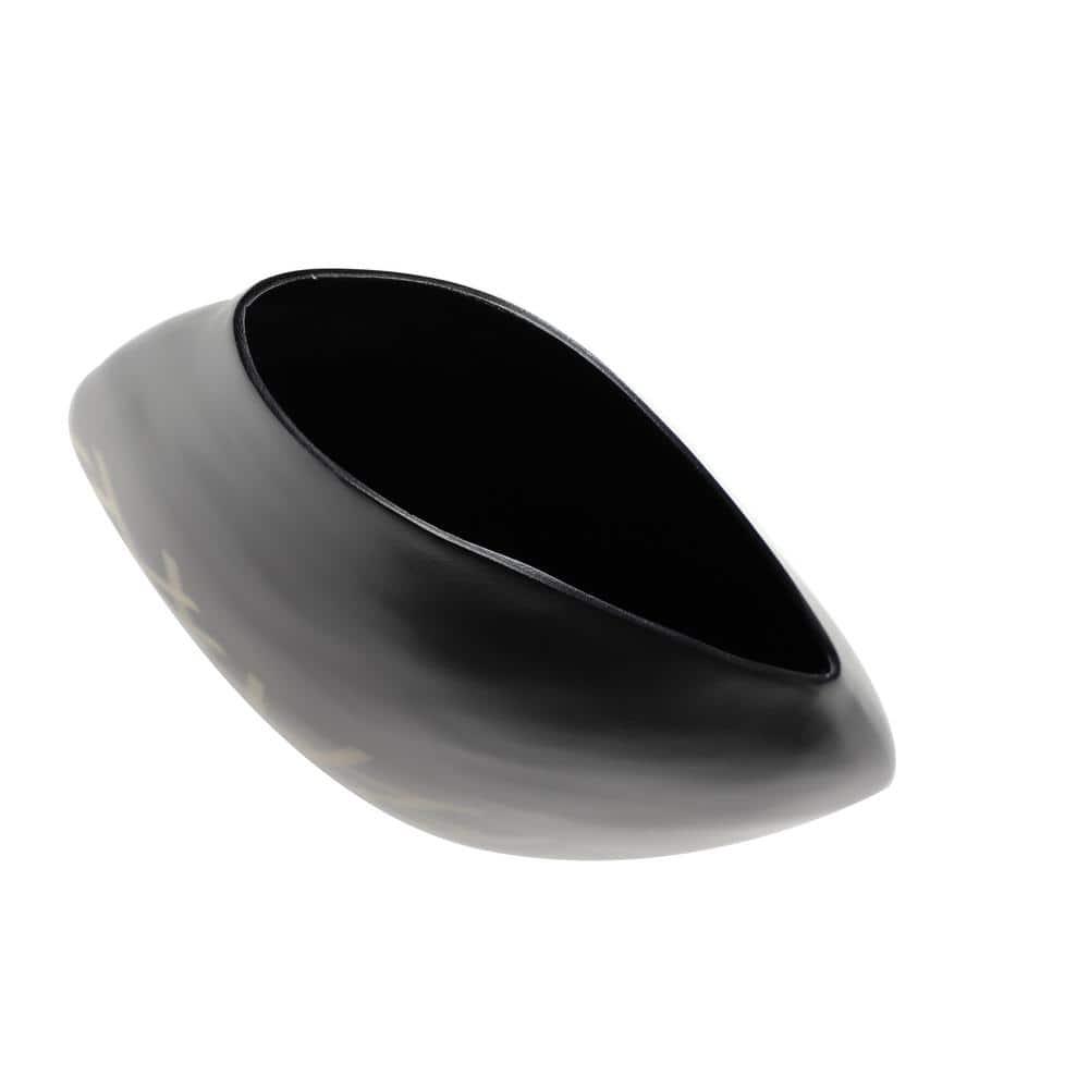 Decmode - Large Black Glazed & Bamboo Inlay Banana Wood Vase w/ Exposed Bark Detail, 11.5” x 18”