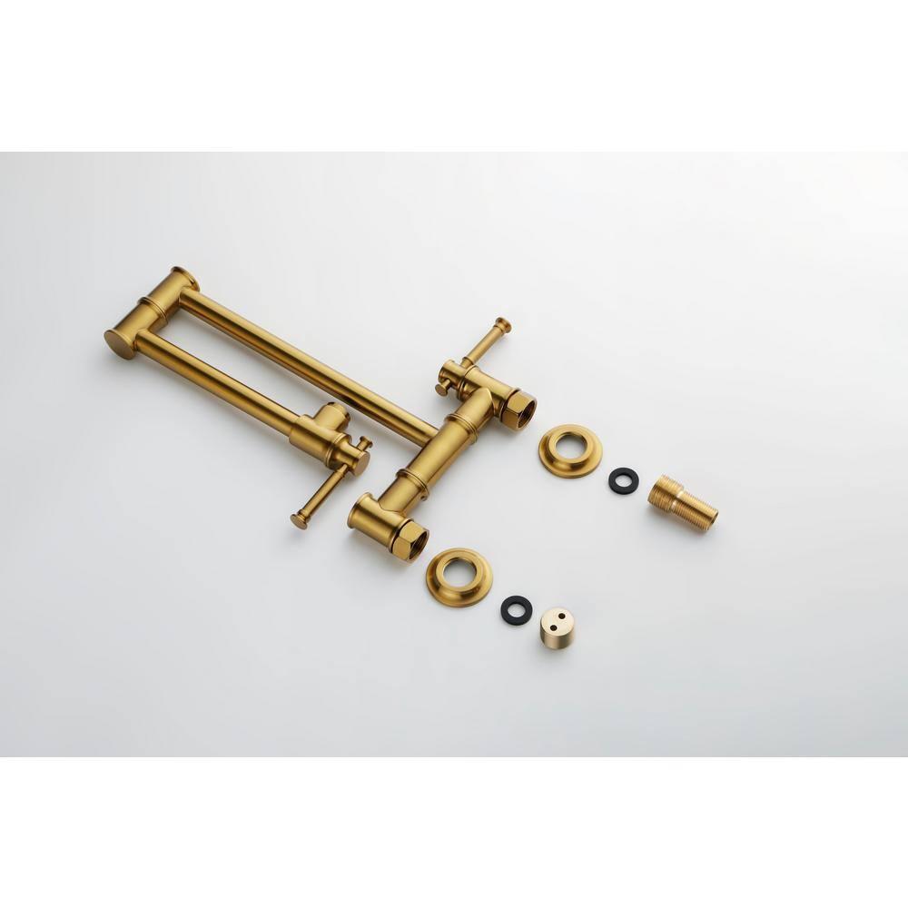Brushed Gold Brass Wall-Mount Pot Filler Faucet with Swing Arm
