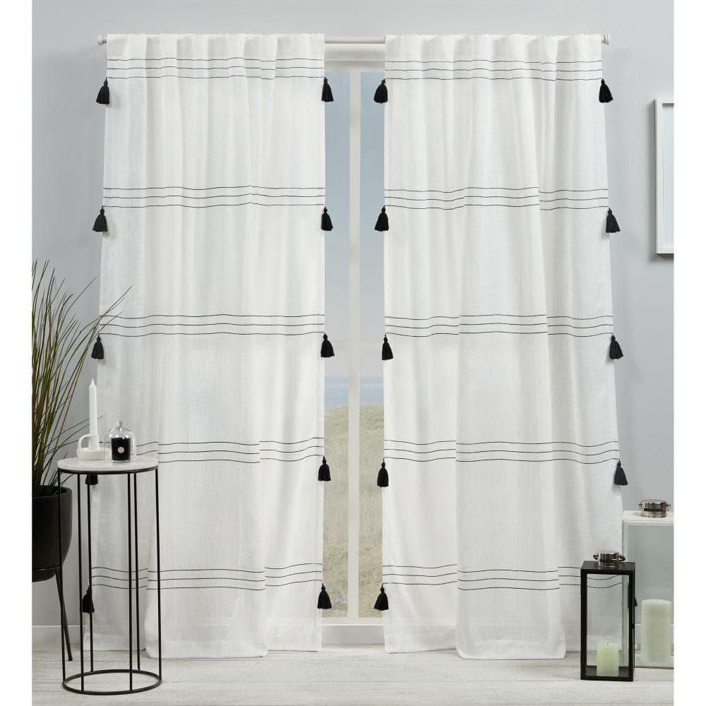 96"x54" Demi Light Filtering Curtain Panel with Tassels Black - Exclusive Home