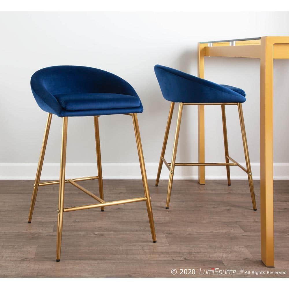 Elegante 19" Gold Metal and Blue Velvet Glam Counter Stools
