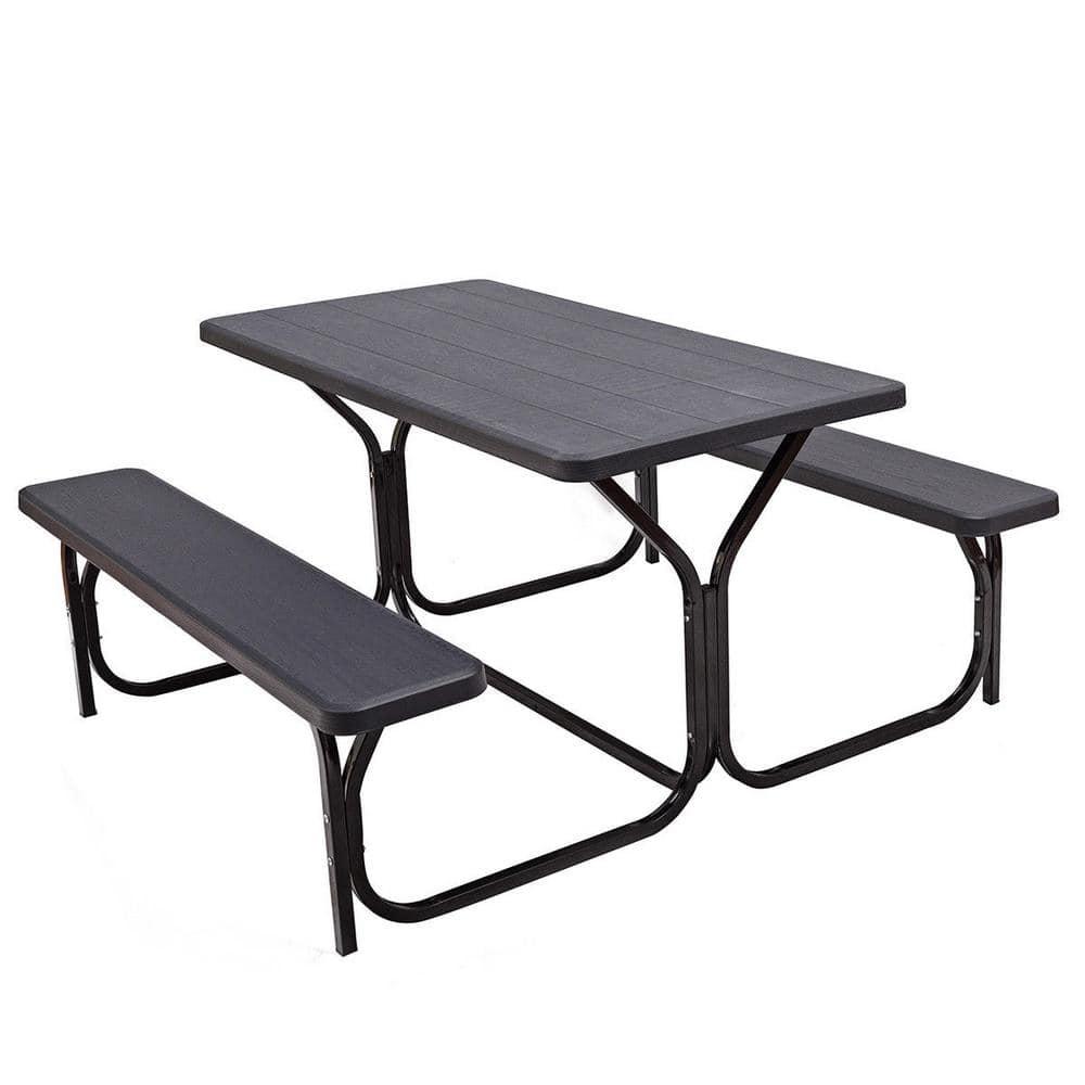 Costway Picnic Table Bench Set Outdoor Backyard Iron Patio Garden Party Dining All Weather Black