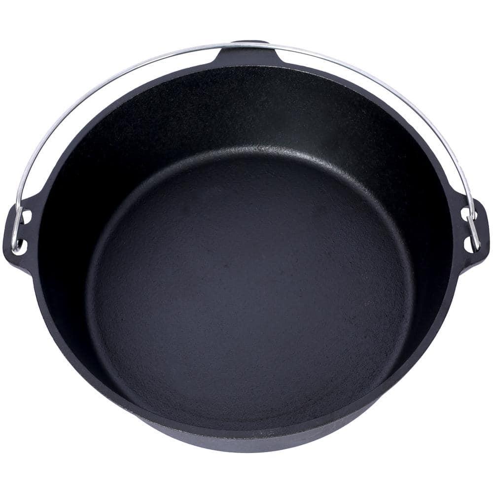 6 qt. Round Pre-Seasoned Cast Iron Dutch Oven in Black with Skillet Lid and Leg Base for Camping Fireplace Cooking BBQ