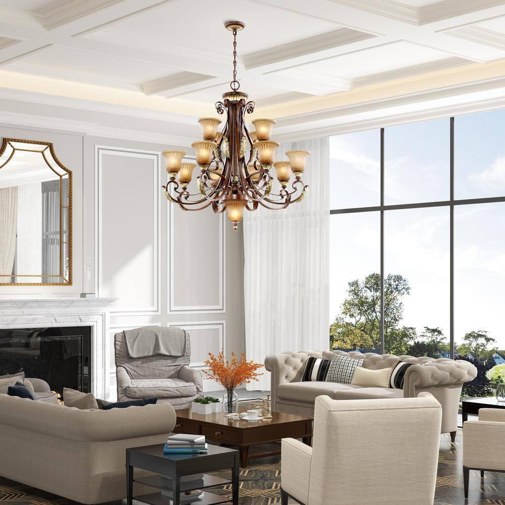 Livex Lighting Villa Verona Chandelier in Verona Bronze with Aged Gold Leaf