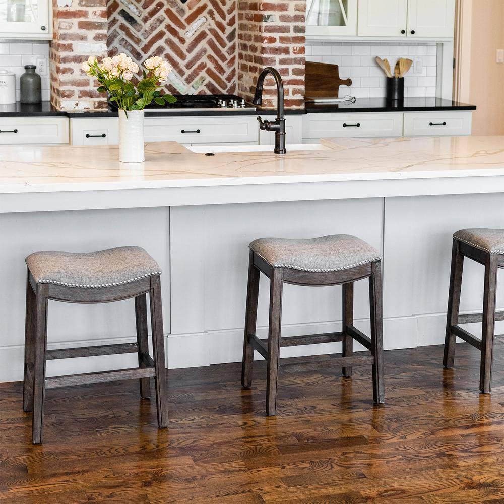 Maven Lane Maven Lane Adrien Backless Saddle Kitchen Stool with Fabric Upholstery