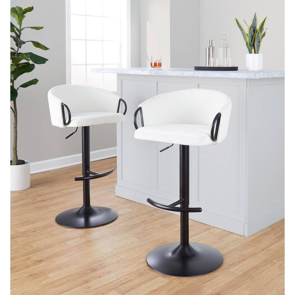 LumiSource Claire Contemporary Adjustable Barstool With Swivel In Black Metal And Black Velvet With Rounded T Footrest By Lumisource - Set Of 2 | Wayfair