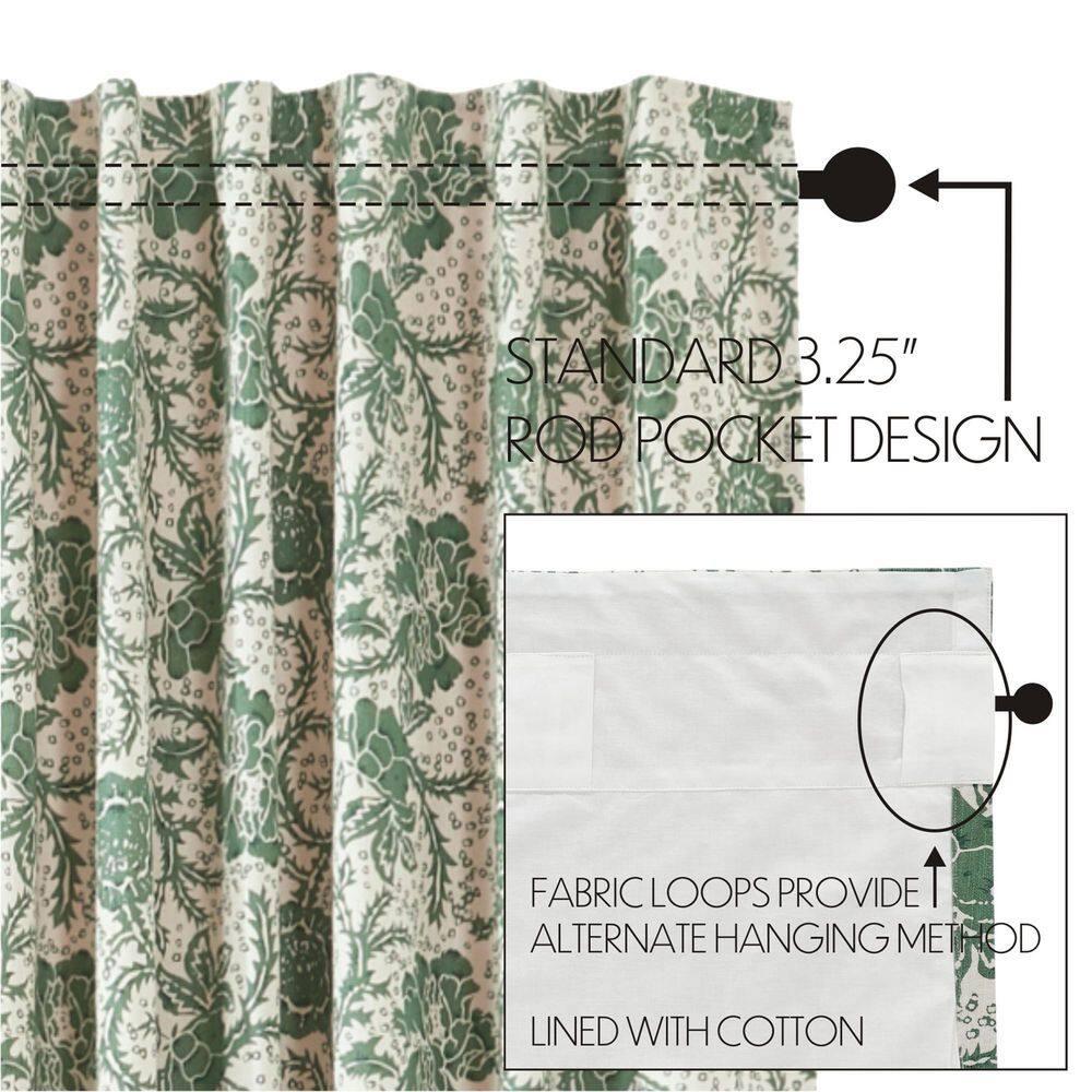 VHC Brands Dorset, Farmhouse Prairie Curtain Panels, Floral, Green, 63x36x18, Set of 2