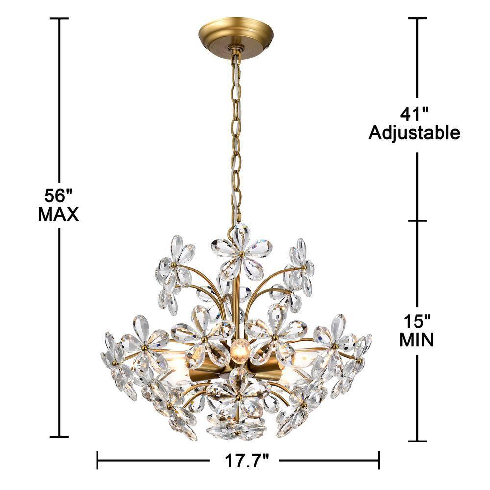 The Lighting Store Rosa 6-Light Brushed Brass Finish Crystal Glass Flower Chandelier - 17.7 inches in diameter x 15 inches H