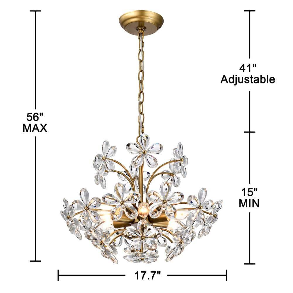 The Lighting Store Rosa 6-Light Brushed Brass Finish Crystal Glass Flower Chandelier - 17.7 inches in diameter x 15 inches H