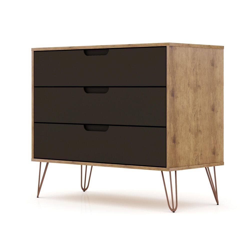 Rockefeller Dresser Natural/Brown - Manhattan Comfort: Mid-Century 3-Drawer Storage for Bedroom, MDF Composite