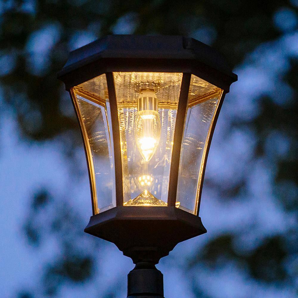 Victorian Bulb Series 3-Head Black Integrated LED Solar Outdoor Post Light