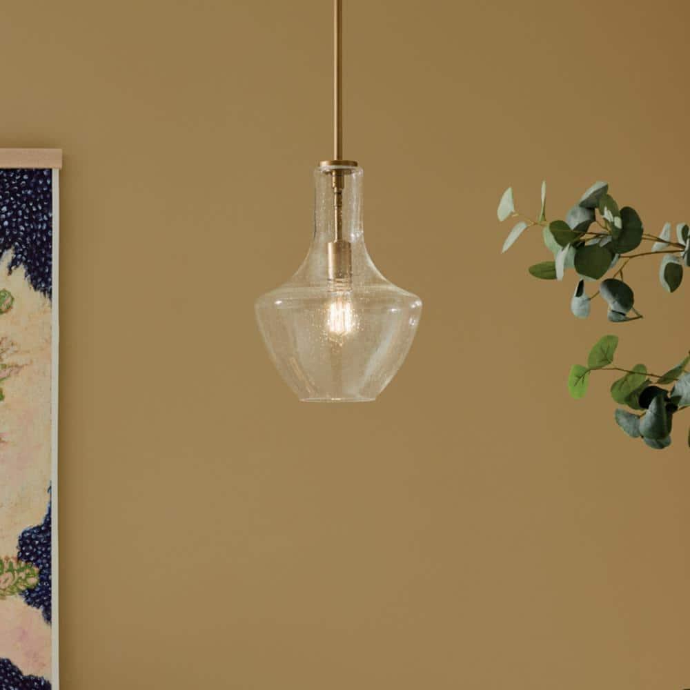 Natural Brass Mini Pendant with Clear Seeded Glass Shade