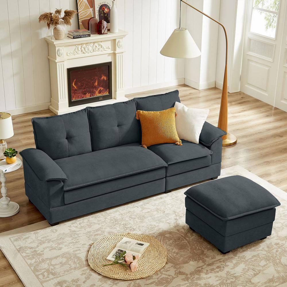 82" Convertible Sectional Sofa, L-Shaped Comfy Cloud Couch with Reversible Chaise and Padded Armrests, Modern Polyester 3 Seat Sofa Couches for Living Room (Green)