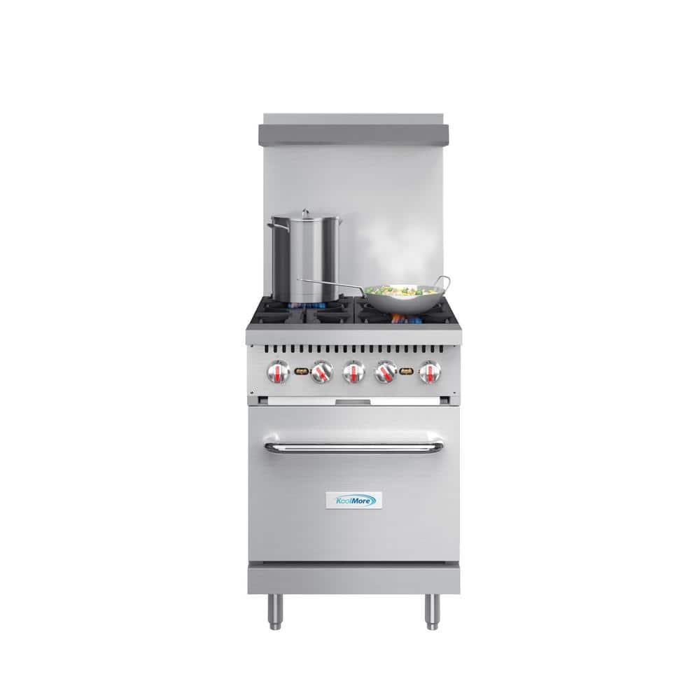 KoolMore 24 in. 4 Burner Commercial Natural Gas Range with Oven in Stainless-Steel (KM-CR24-NG)