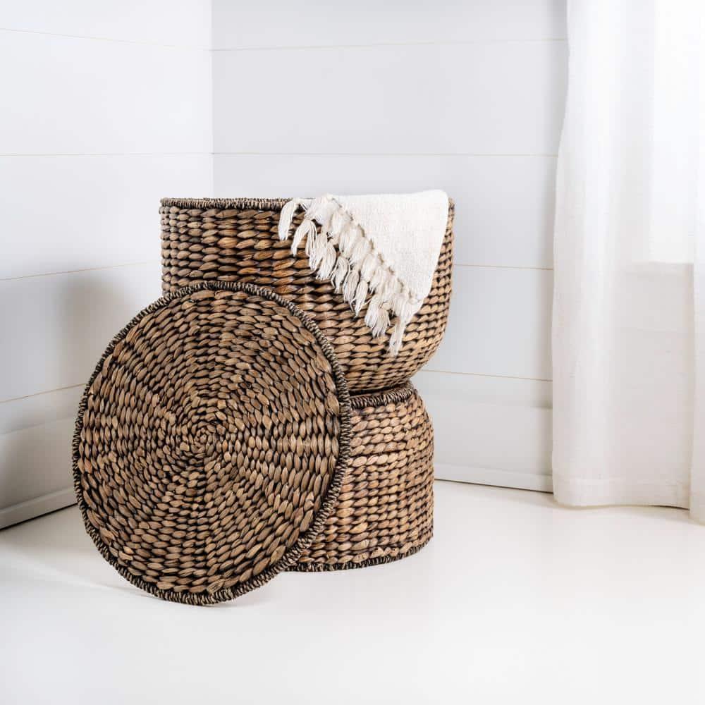 happimess 18" Hourglass Handwoven Hyacinth Storage Accent Table with Lid