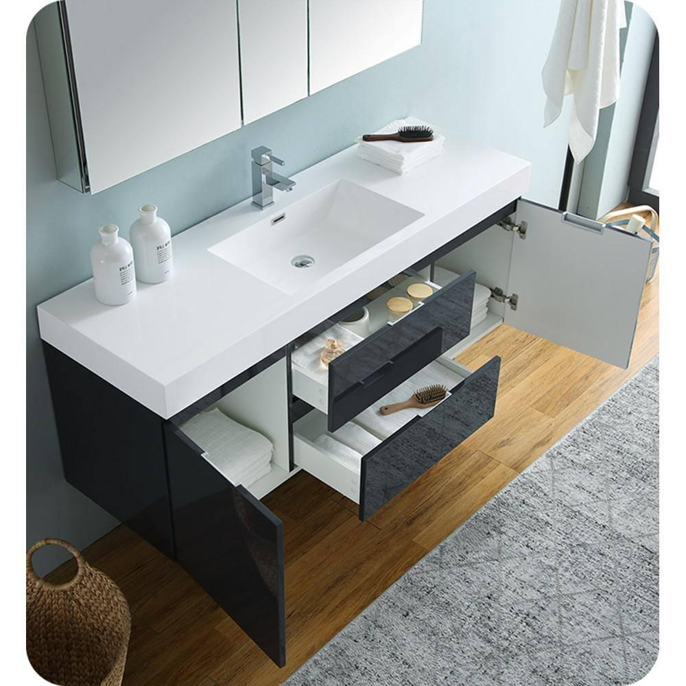Valencia 60" Wall Mount Single Sink Bathroom Vanity with Top and Sink (Faucet Not Included)